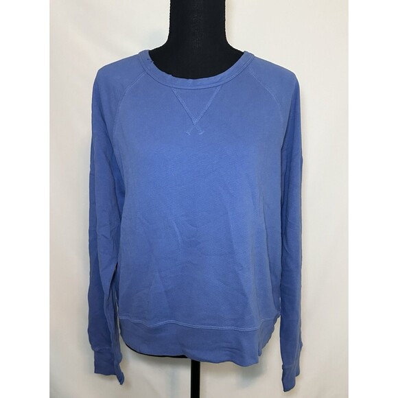 AE 77 American Eagle Premium Distressed Blue Sweatshirt Crewneck Women LARGE NWT - Picture 1 of 13